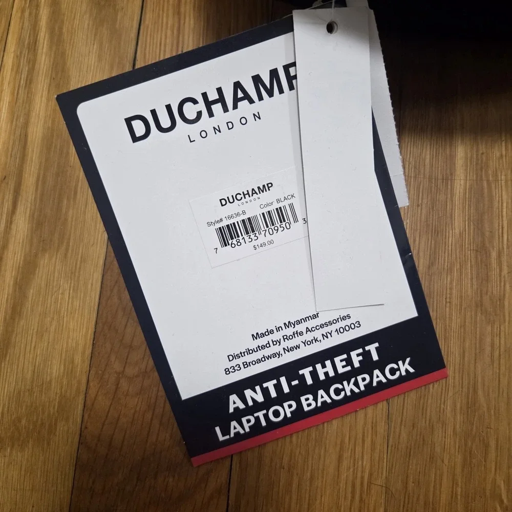 Duchamp London Anti-Theft Laptop Tablet Backpack Sleek Blue Black Design USB‎